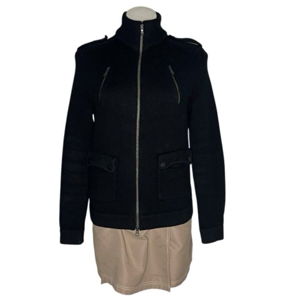 BANANA REPUBLIC Black Wool Sweater Jacket Military Style Womens Size Small